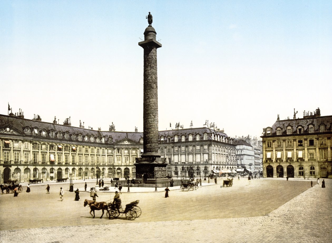 Place de la Colonne Vendome, Paris (handfärgat foto) av English School
