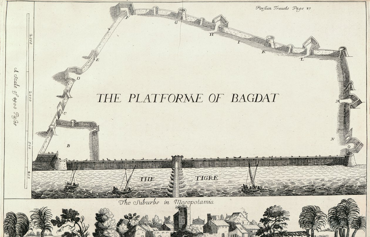 Plan of Bagdad, från en engelsk översättning av Les Six Voyages de J.B. Tavernier av English School
