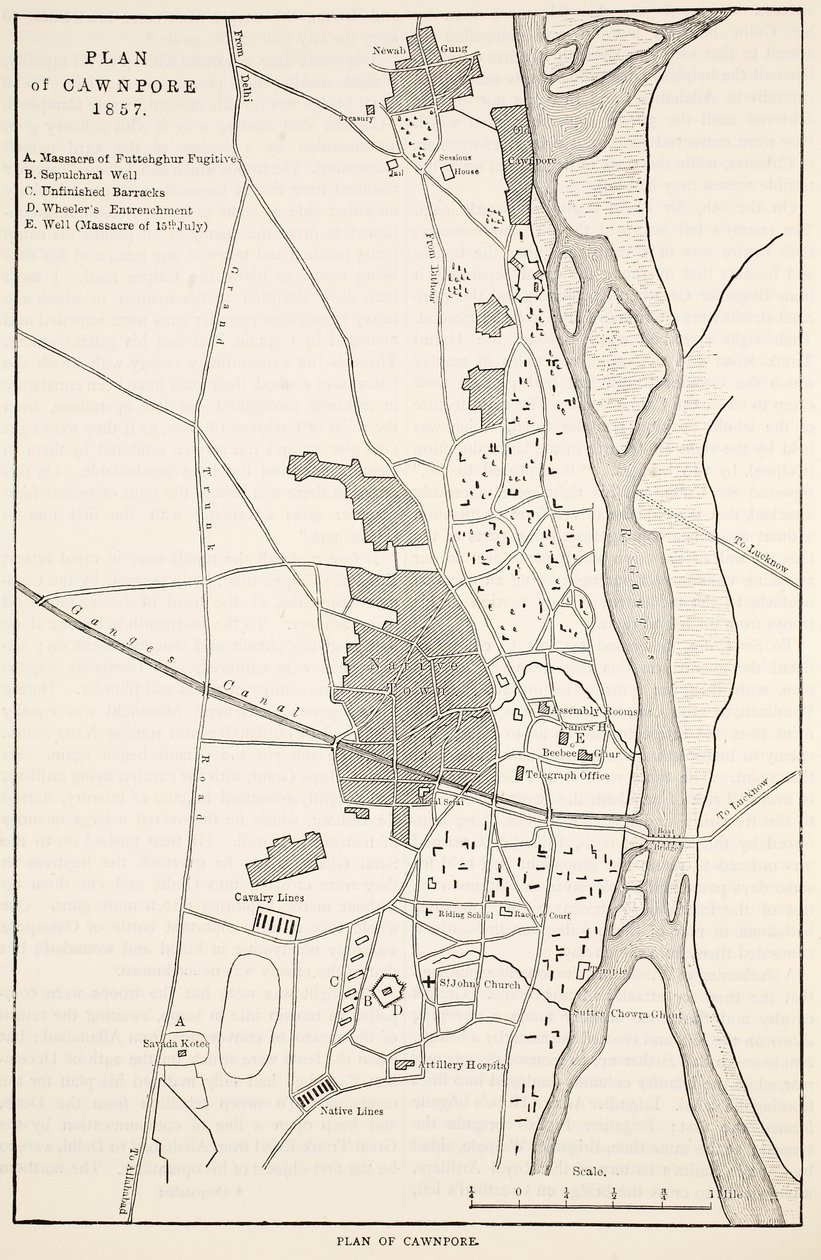 Plan av Cawnpore 1857, från Cassells Illustrated History of England av English School