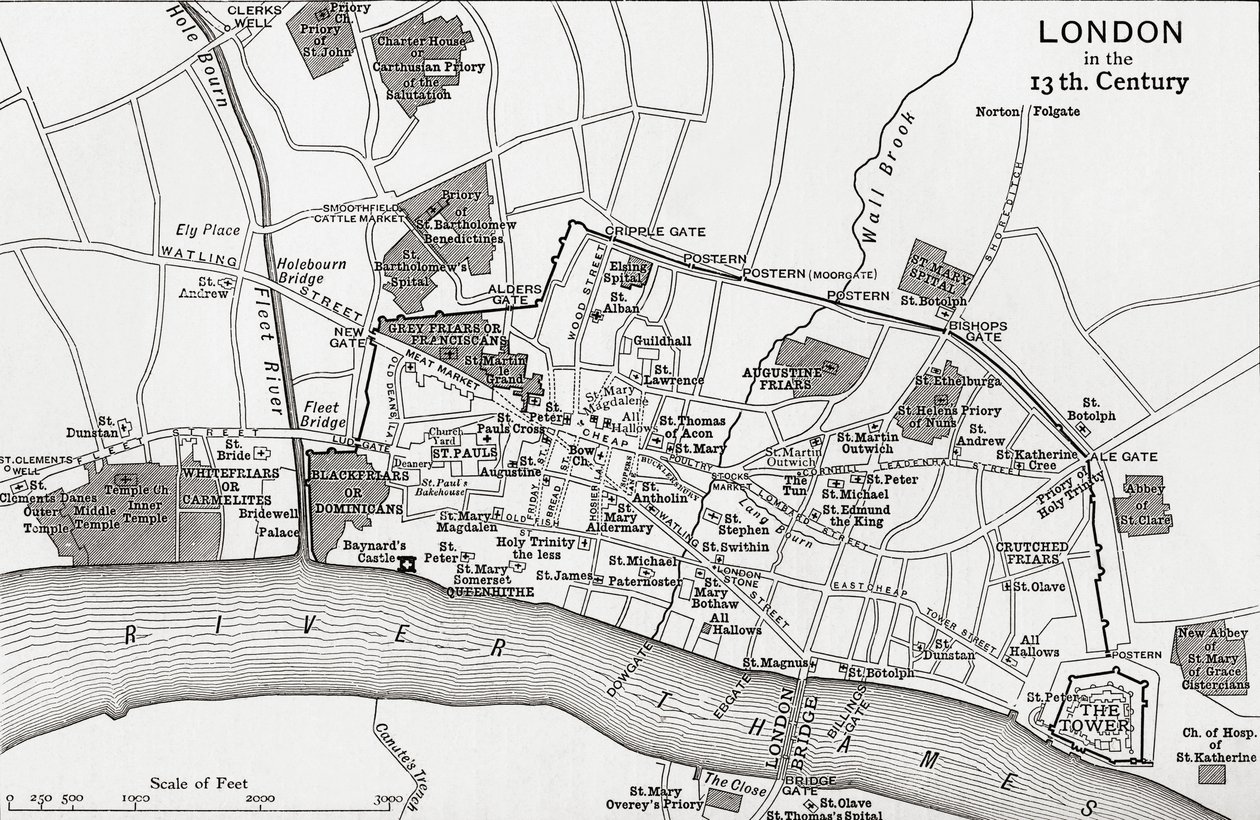 Plan av London på 1200-talet, från 