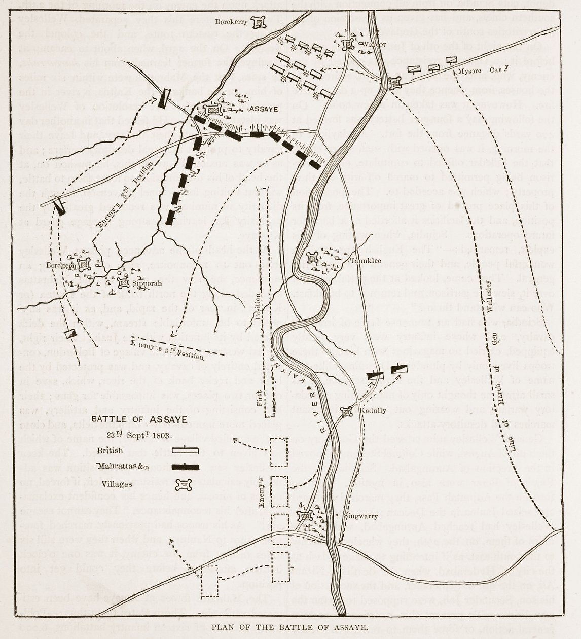 Plan för slaget vid Assaye, illustration från Cassells Illustrated History of India av James Grant, pub. 1879 av English School