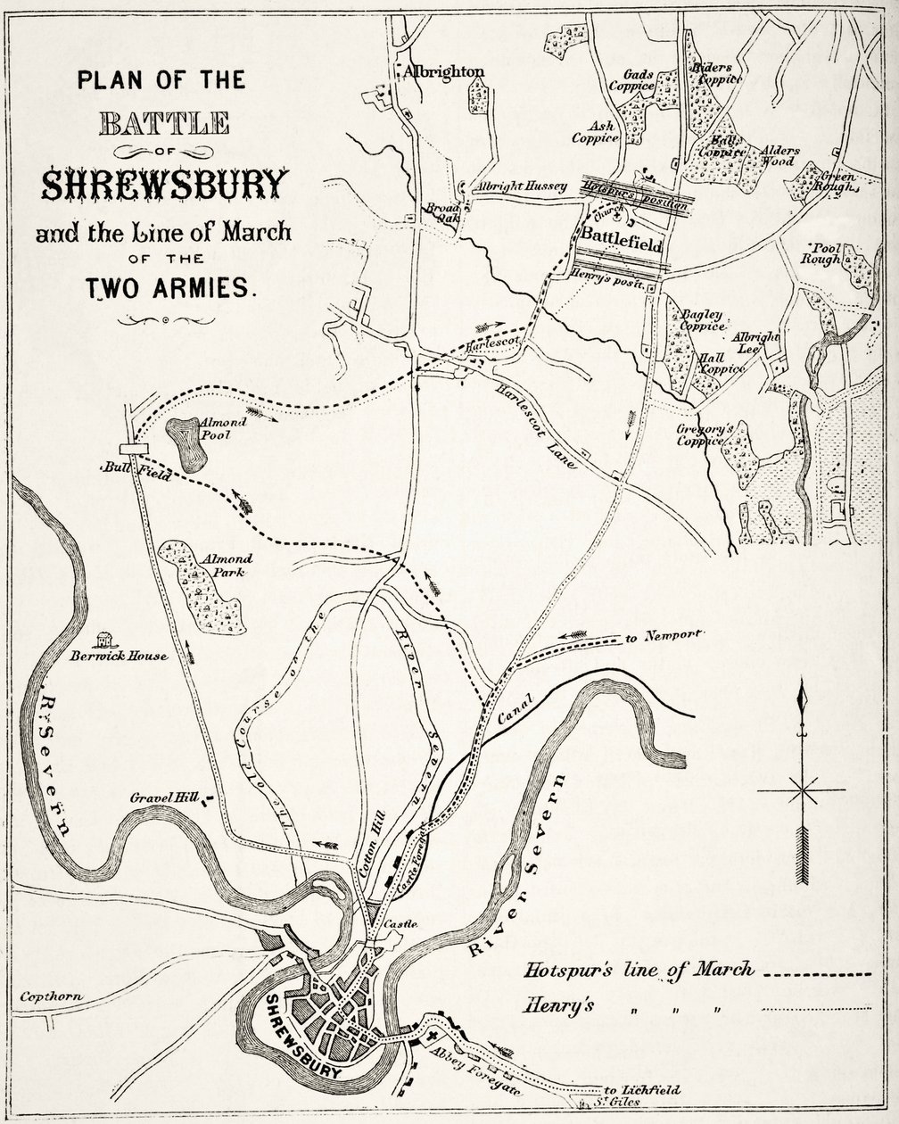 Plan för slaget vid Shrewsbury, 21 juli 1403, från 