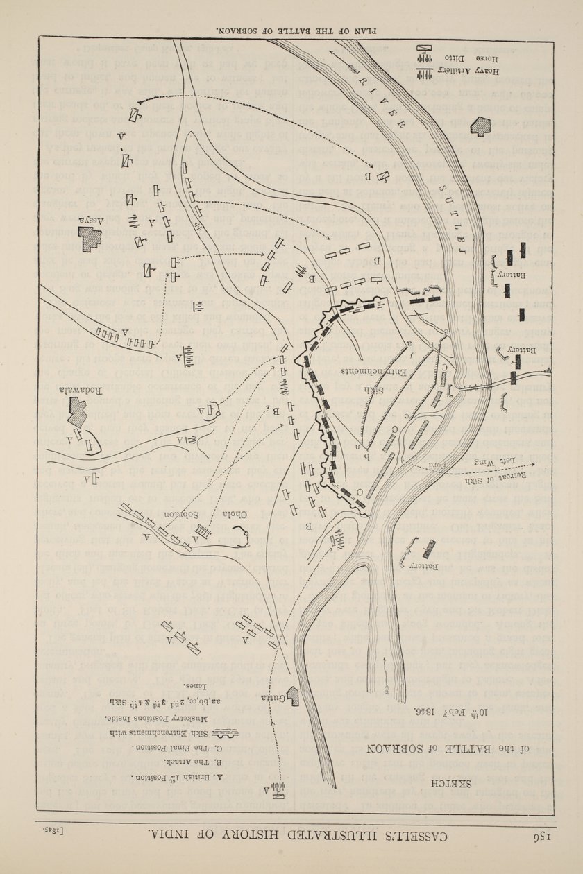 Plan för slaget vid Sobraon, 10 februari 1846, illustration från Cassells Illustrated History of England av English School