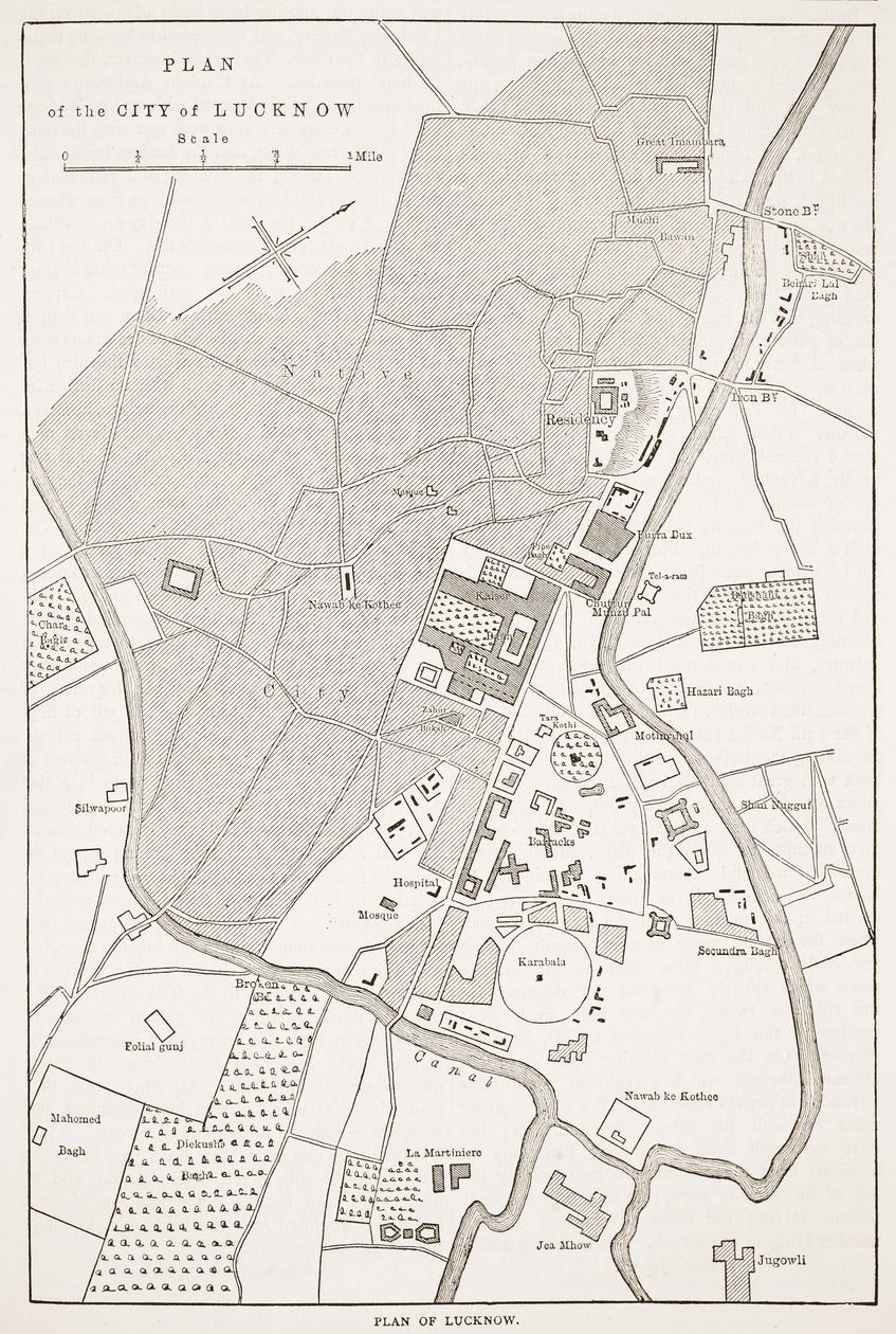 Plan över staden Lucknow, från Cassells Illustrated History of England av English School