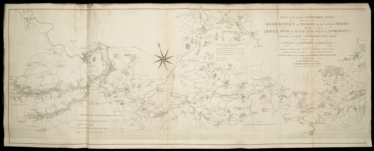 Plan för den föreslagna navigerbara kanalen mellan floden Kennet vid Newbury i Berks och floden Avon i Somerset: varigenom en navigerbar kommunikation kommer att öppnas mellan...London och Bristol [även] Wilts & Berks & Somerset Coal Canals / Undersökt...  av English School