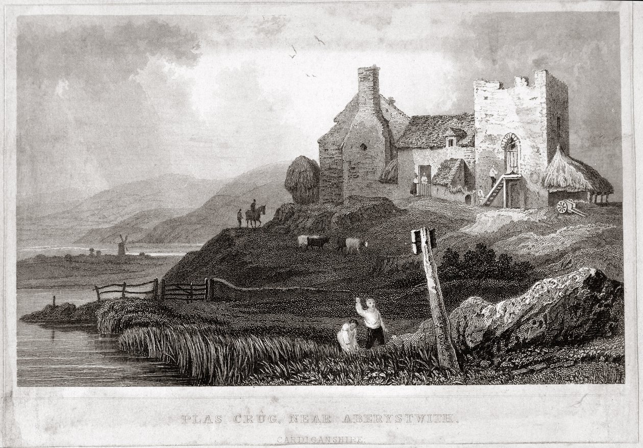 Plas Crug, nära Aberystwyth, Cardiganshire (etsning) av English School