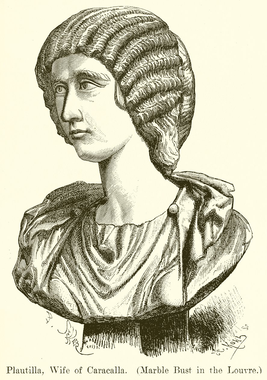 Plautilla, hustru till Caracalla. (Marmorbyst i Louvren) (gravyr) av English School