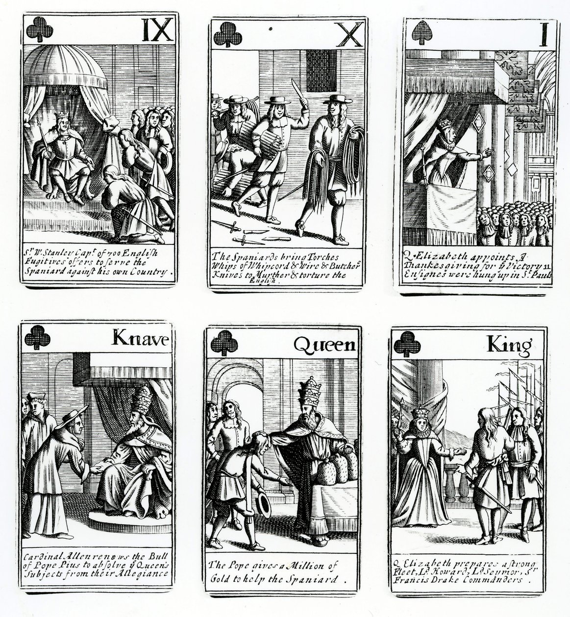 Spelkort som skildrar händelserna från den spanska armadan, 1699 av English School
