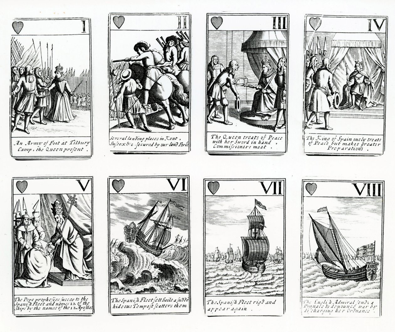 Spelkort som skildrar händelserna från den spanska armadan, 1699 av English School