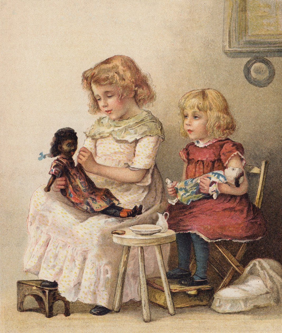 Spelar på mödrar (chromolitho) av English School