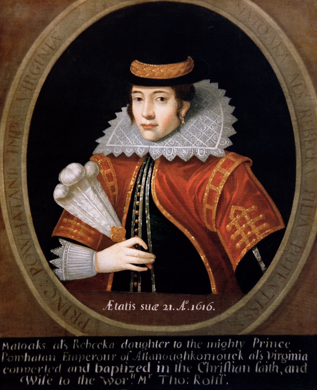 Pocahontas (ca 1595-1617) 1616 (olja på duk) av English School