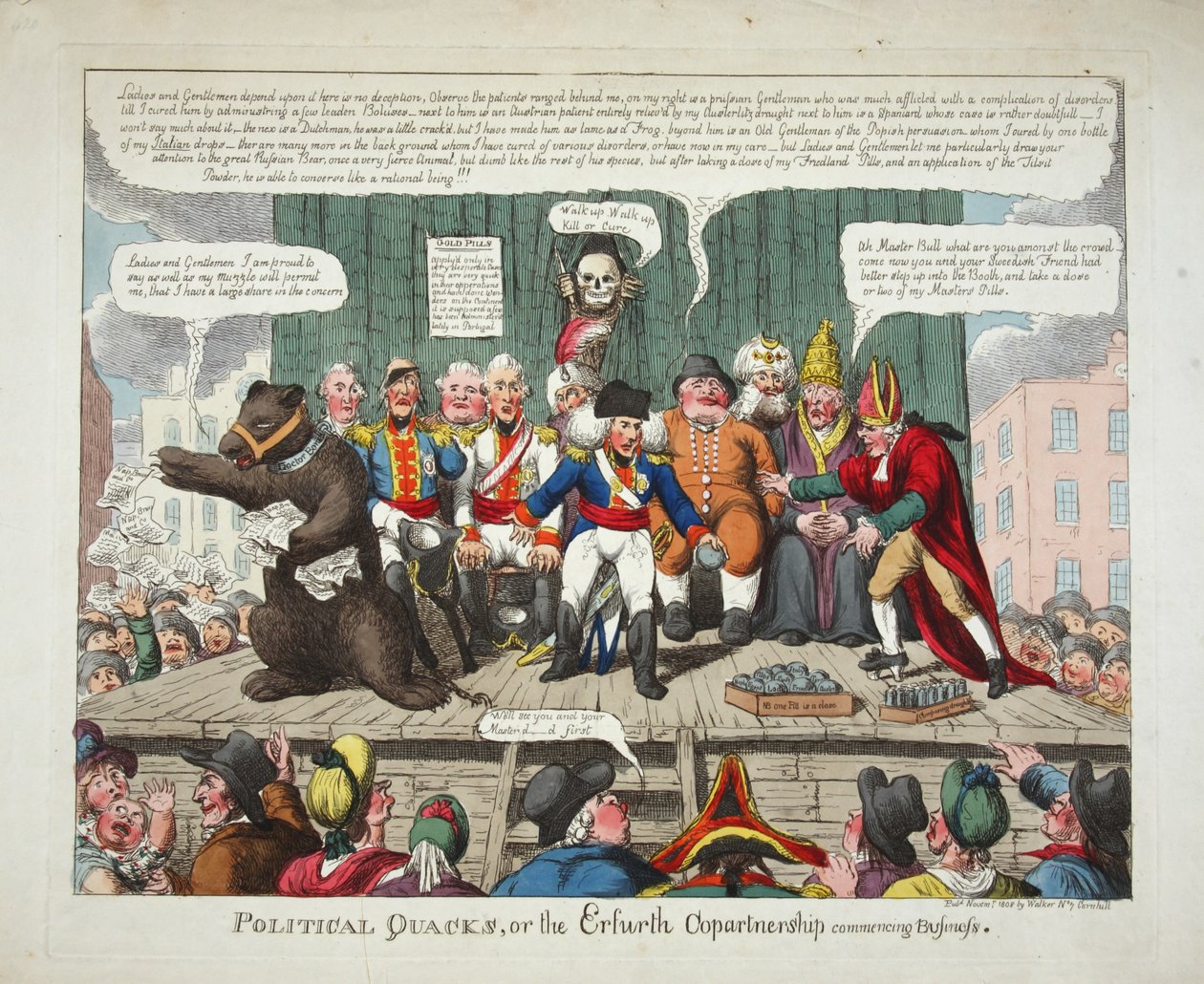 Politiska kvacksalvare, eller Erfurth Copartnership som börjar affären, pub. 1808 (handfärgad gravyr) av English School