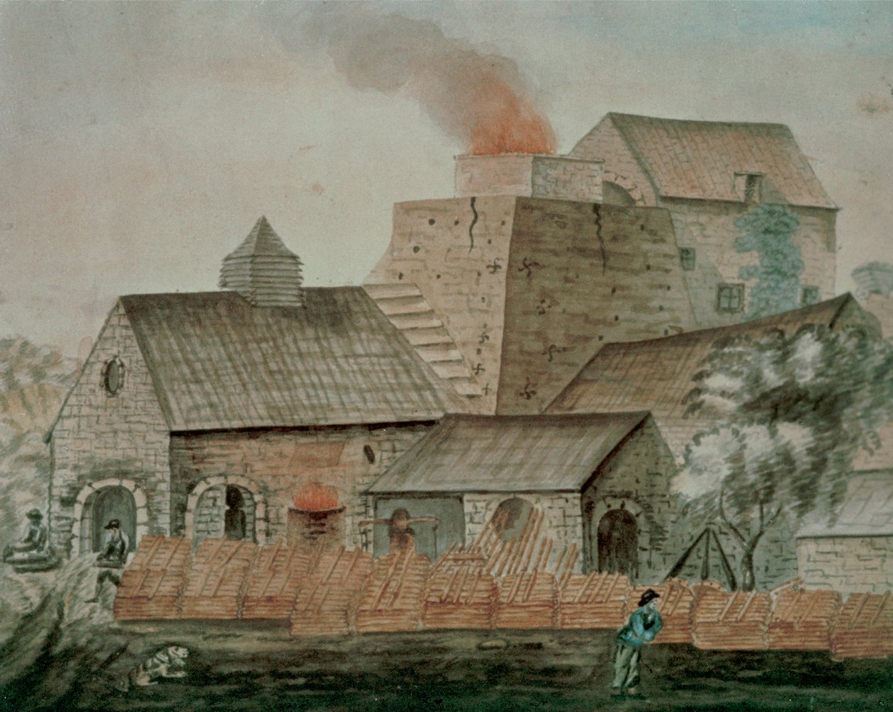 Pontygwaith Ironworks (akvarell på papper) av English School