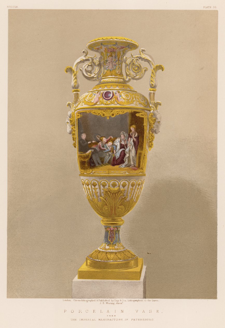 Porslinsvas från Kejserliga manufakturen, S:t Petersburg (chromolitho) av English School
