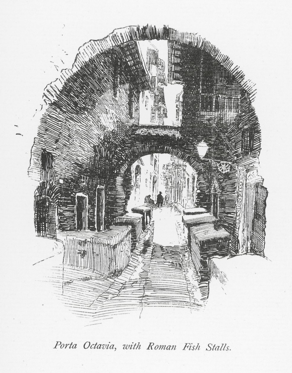 Porta Octavia, med romerska fiskbodar (litografi) av English School
