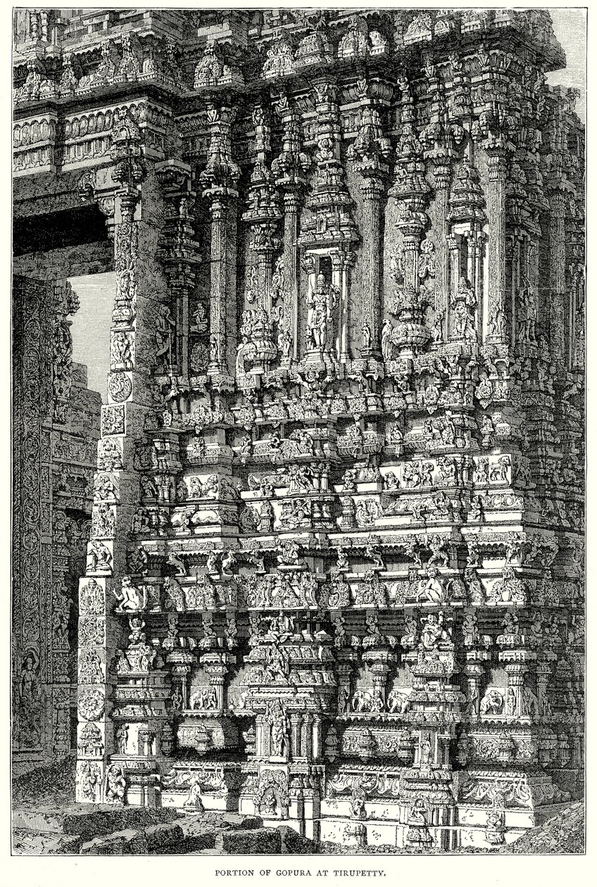 Del av Gopura vid Tirupetty (gravyr) av English School