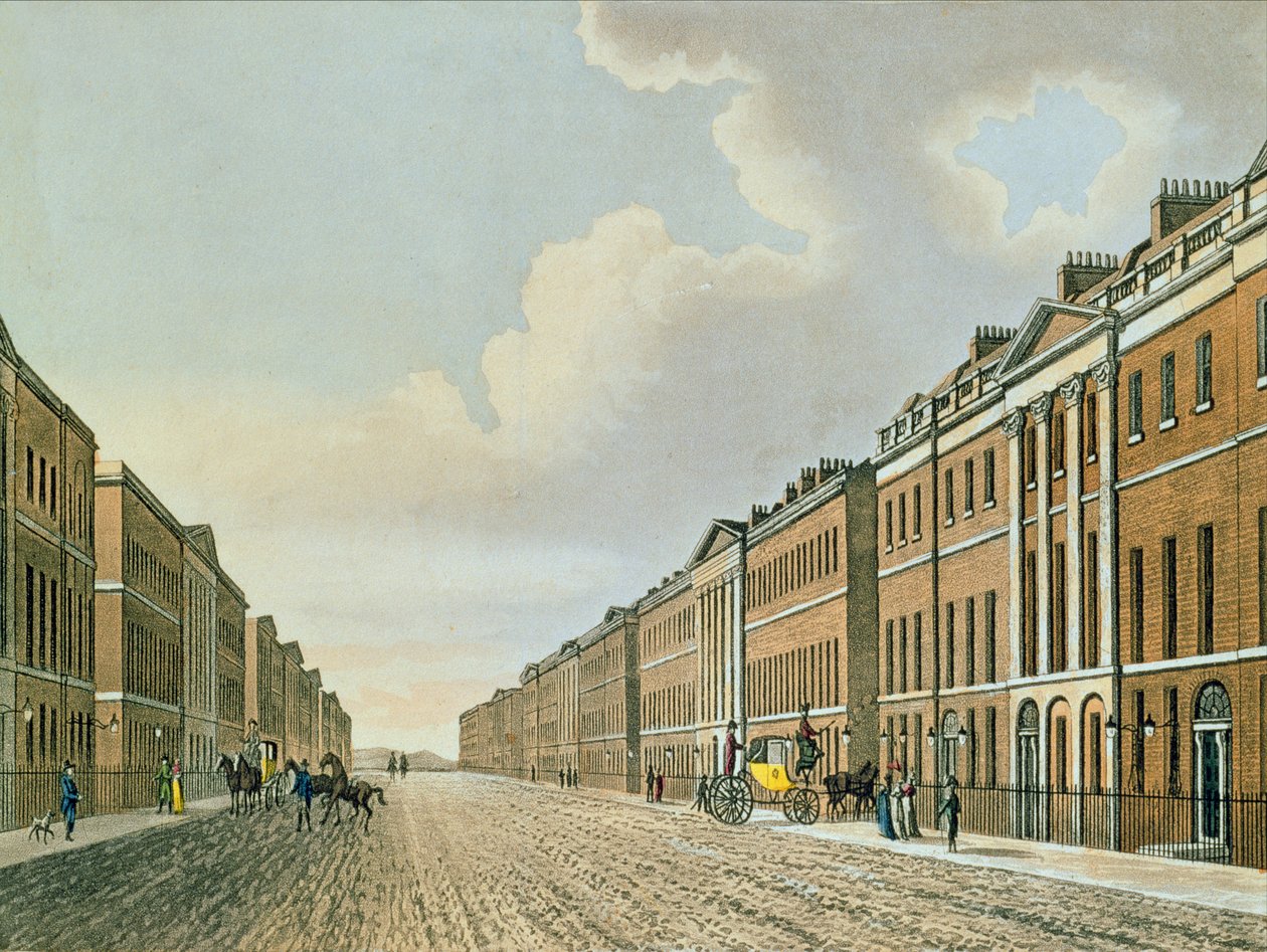 Portland Place, ca 1812 (färgad akvatint) av English School