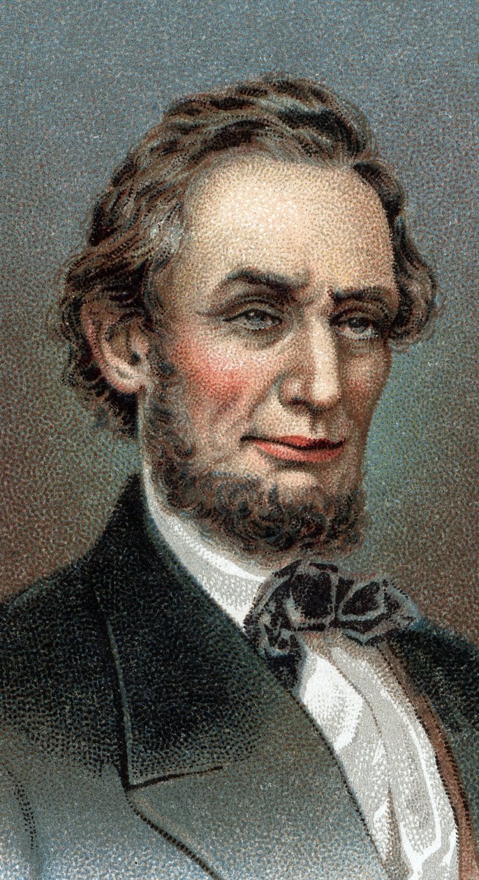 Porträtt av Abraham Lincoln - Porträtt av Abraham Lincoln (1809-1865) USA:s 16:e president - Från serien "" Leaders of Men"" - Kromolitografi - Engelska skolan, 1900-talet - av English School