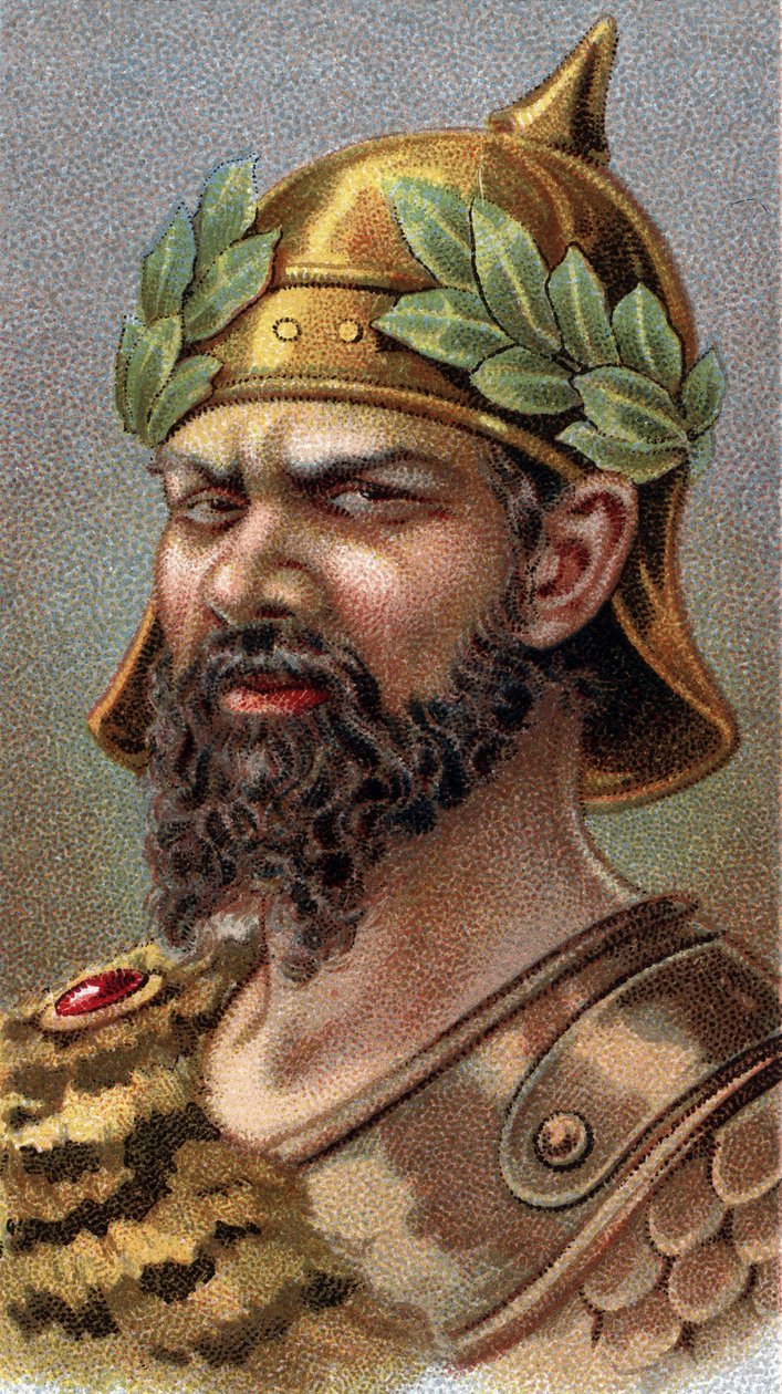 Porträtt av Hunnen Attila (c.406-453) - Från serien "" Leaders of Men"" - Kromolitografi - Engelska skolan, 1900-talet - av English School