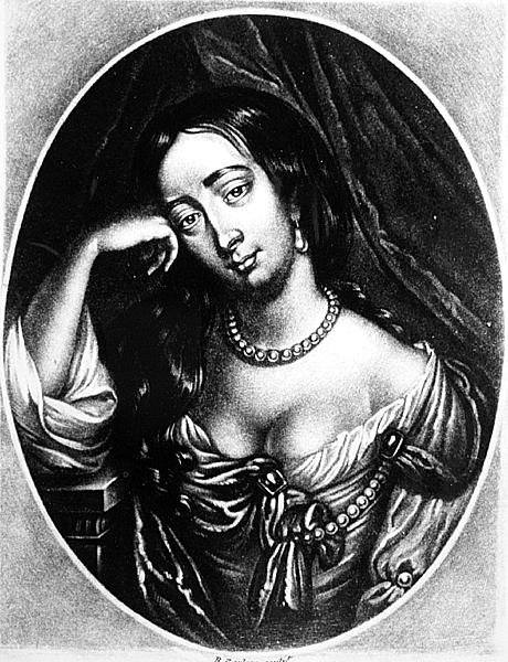 Porträtt av Barbara Villiers, hertiginna av Cleveland (1641-1709) graverad av Richard Earlom (1743-1822) från Illustrious Characters in British History (mezzotint) av English School