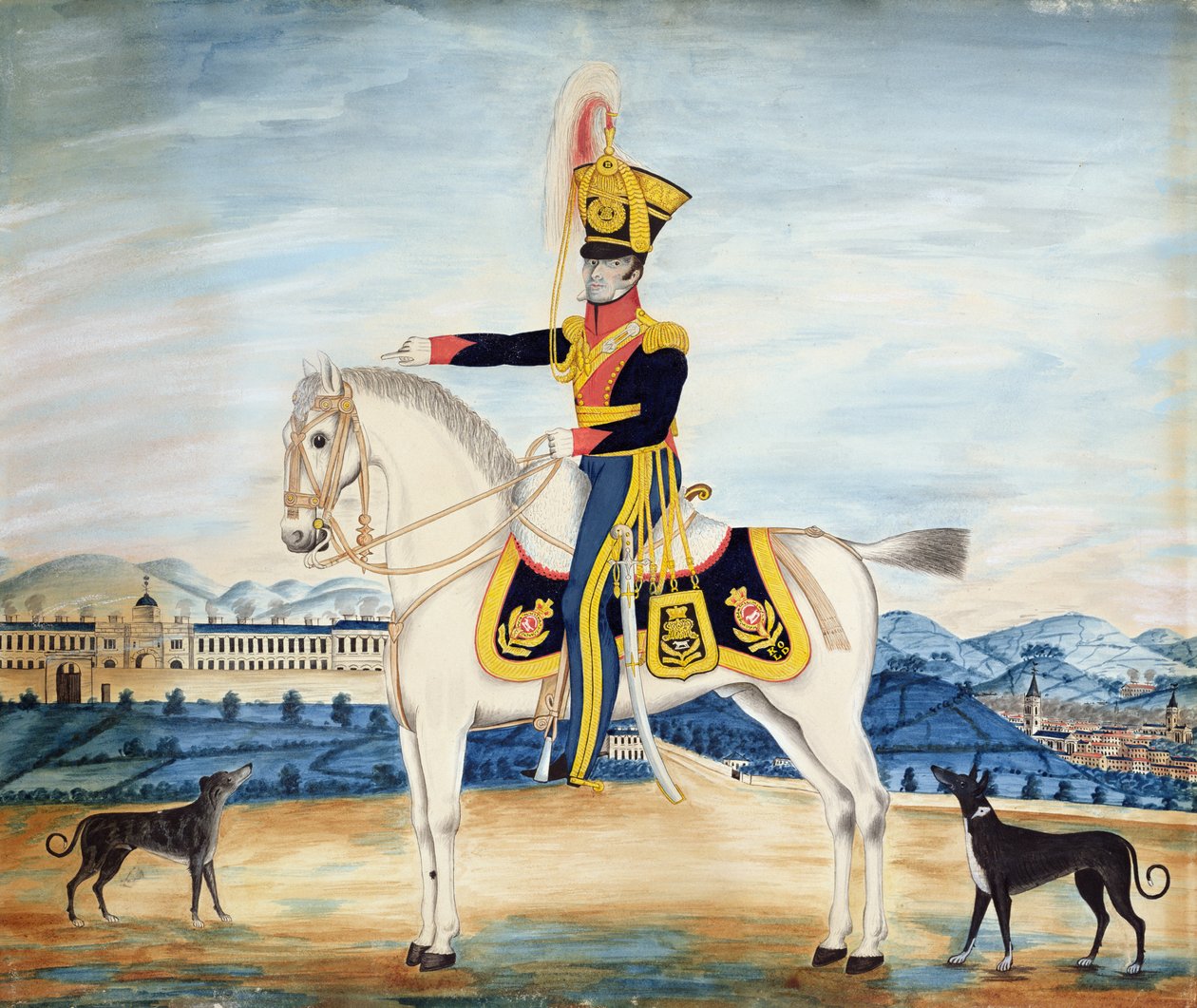 Porträtt av kapten William Manfull i hel militärklänning, 1822 (wc, gouache och penna på papper) av English School