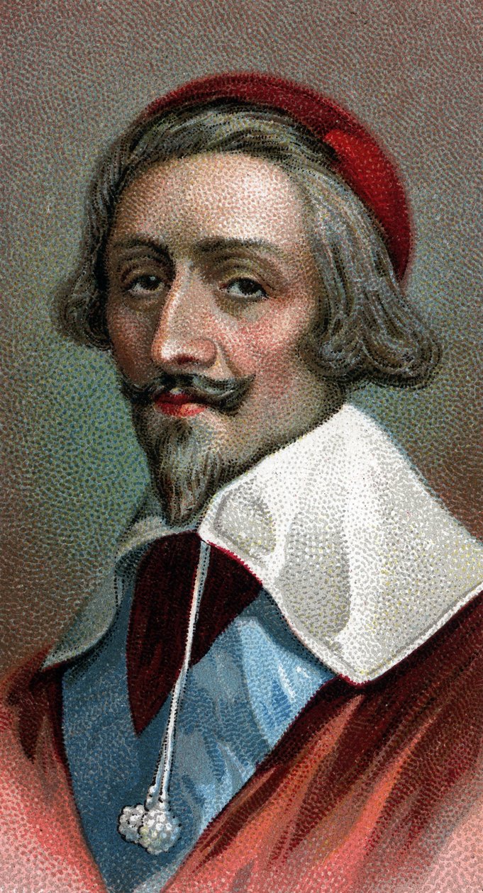 Porträtt av kardinal Richelieu (Armand Jean du Plessis, kardinal de Richelieu) (1585-1642), fransk präst, adel och statsman - Från serien "" Leaders of Men"" - Kromolitografi - Engelska skolan, 1900-talet - av English School