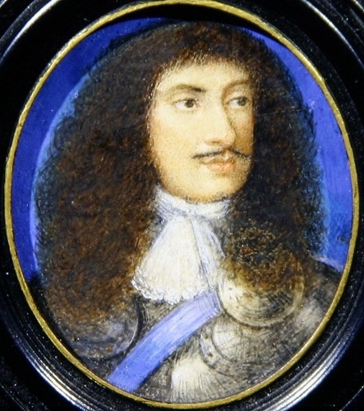 Porträtt av Karl II (akvarell på elfenben) av English School