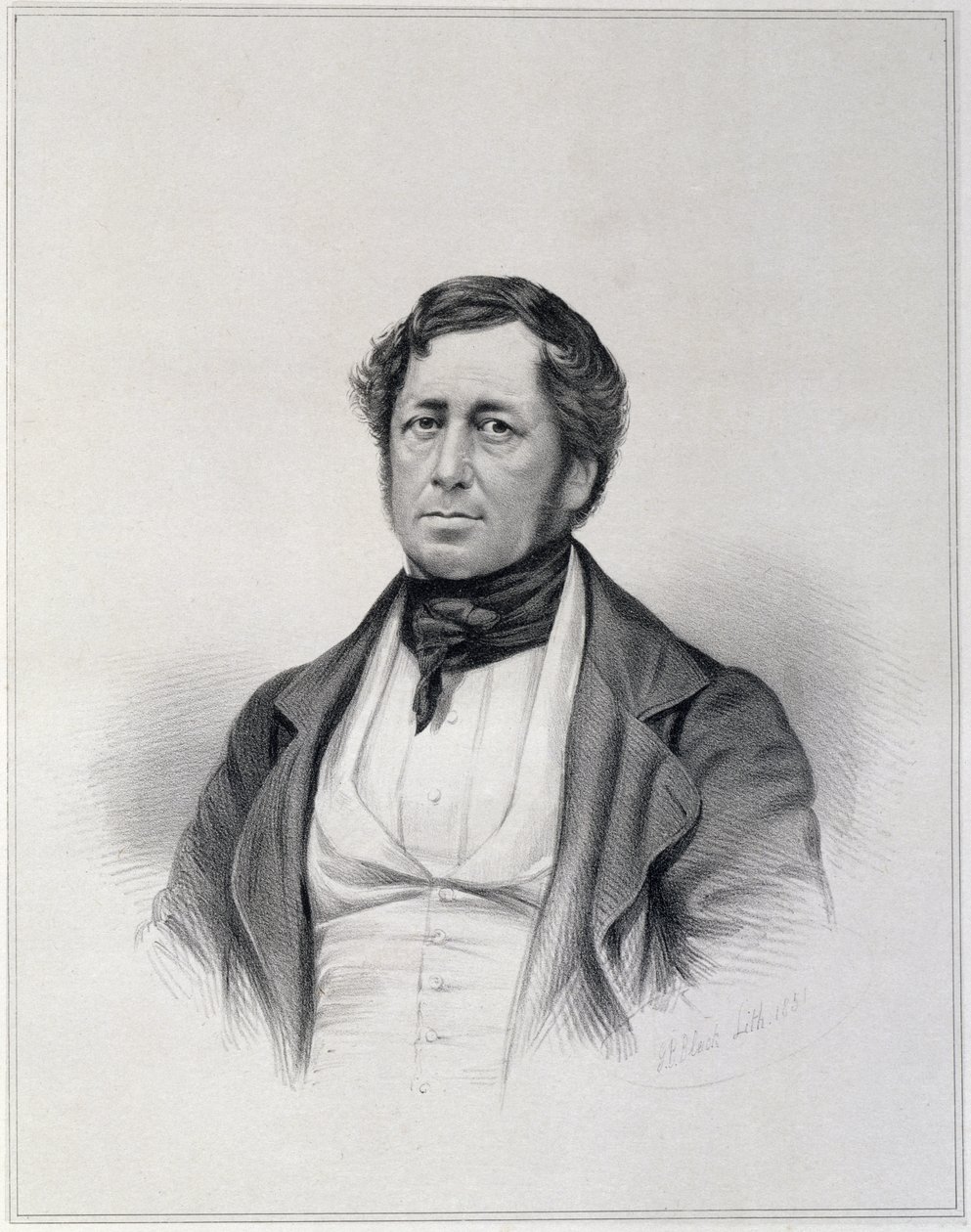 Porträtt av Charles Joseph Hullmandel (1789-1850), graverad av G.B. Bleck, 1851 av English School