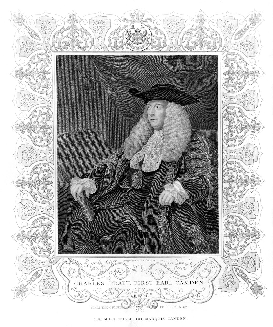 Porträtt av Charles Pratt, 1:e Earl Camden, graverad av H. Robinson av English School