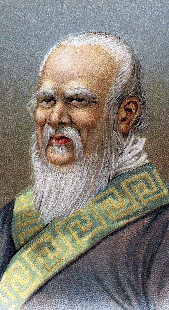Porträtt av Konfucius (551-479) f.Kr. - Confucius (eller Kong Fu Zi eller KongZi) (551-479 f.Kr.) - Från serien "" Leaders of Men""" - Chromolithography - Engelska skolan, 1900-talet - av English School
