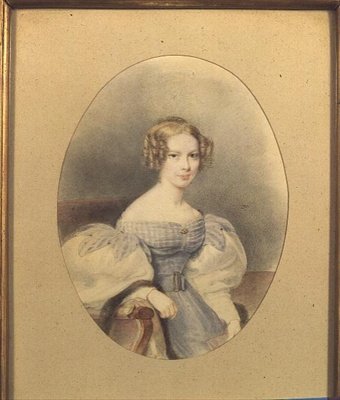Porträtt av grevinnan Elizabeth von Sandizell, kallad Lili, 18 år gammal (akvarell på papper) av English School