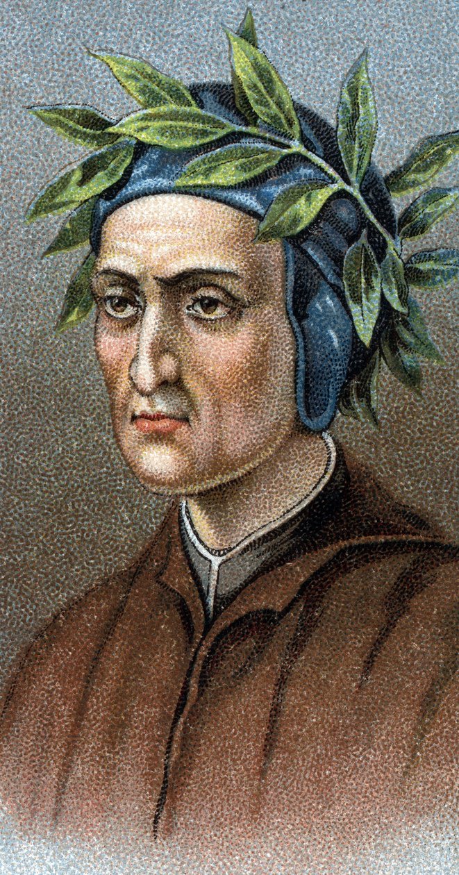 Porträtt av DANTE ALIGHIERI (1265-1321) Italiensk poet - Från serien "" Leaders of Men"" - Kromolitografi - Engelska skolan, 1900-talet - av English School