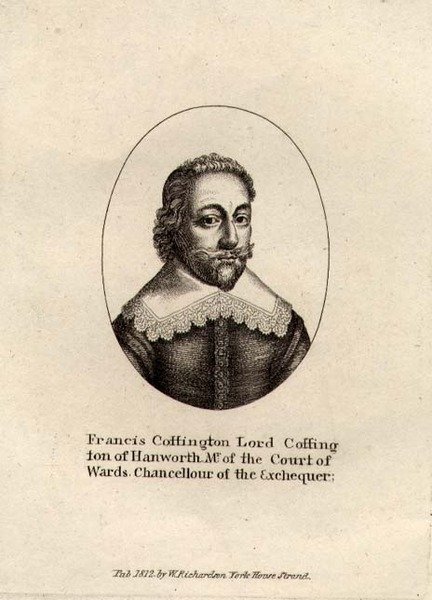 Porträtt av Francis Cottington, baron Cottington (ca 1578-1652) pub. 1812 (gravyr) av English School