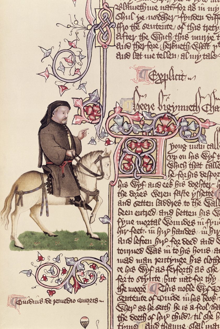 Porträtt av Geoffrey Chaucer (ca 1342-1400) faksimil från The Canterbury Tales av Geoffrey Chaucer (ca 1342-1400) av English School