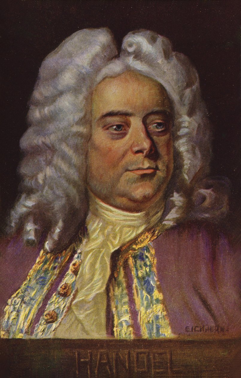 Porträtt av George Friedrich Händel (färglitografi) av English School