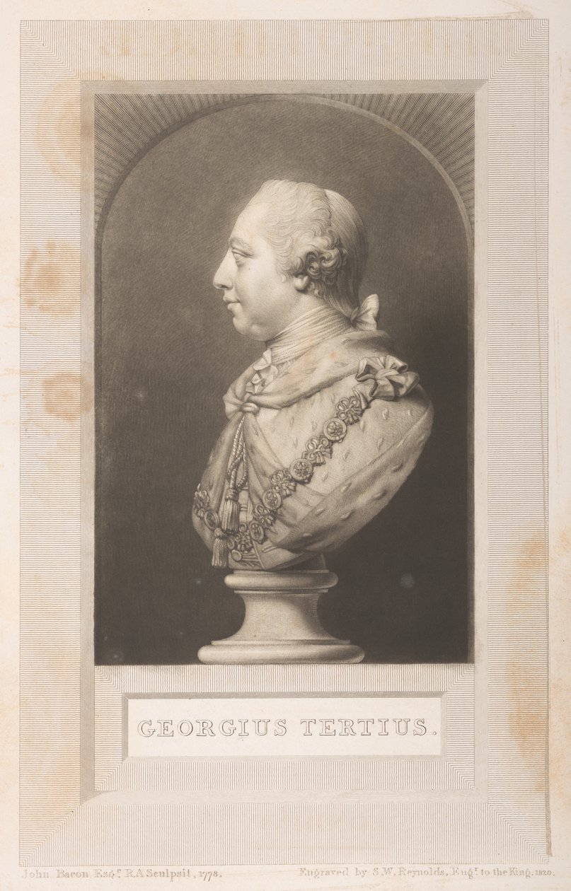 Porträtt av George III från en byst, från Frederick Augusta Barnard, Kungliga bibliotekets katalog, volym I, frontispice av English School