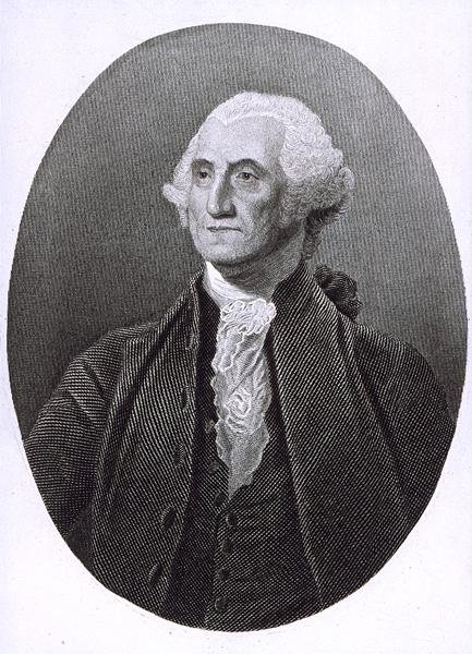 Porträtt av George Washington (1732-1799) (gravyr) av English School