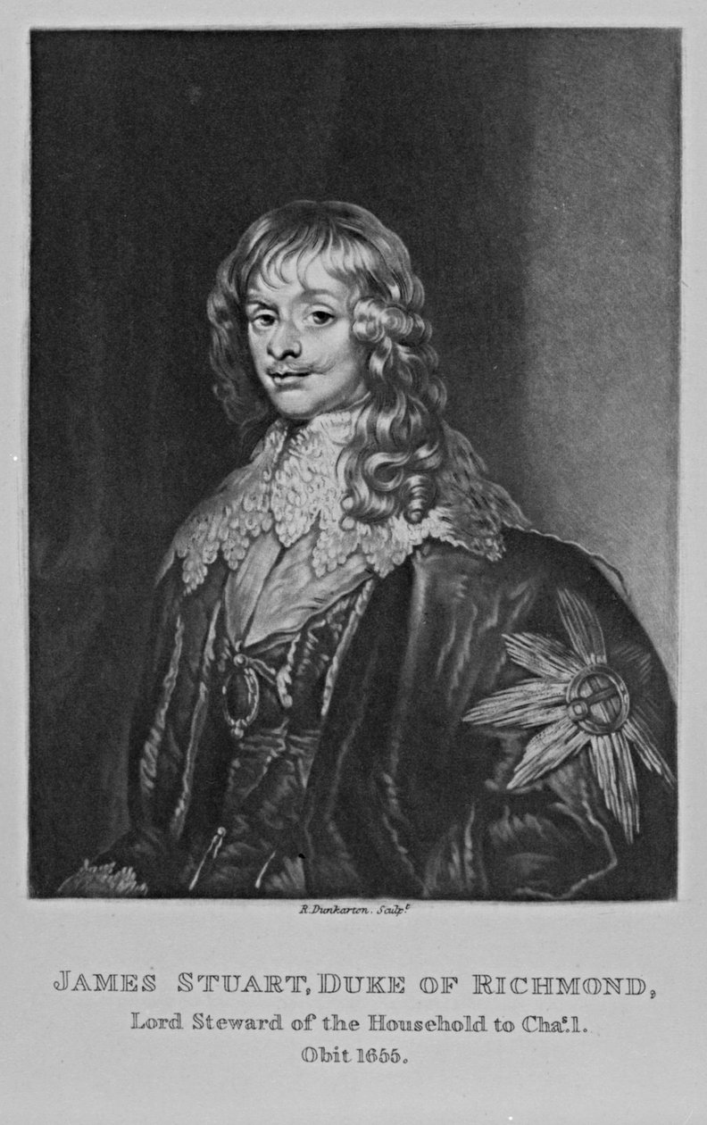 Porträtt av James, 1:e hertig av Richmond, från "Characters Illustrious in British History" av Richard Earlom och Charles Turner av English School