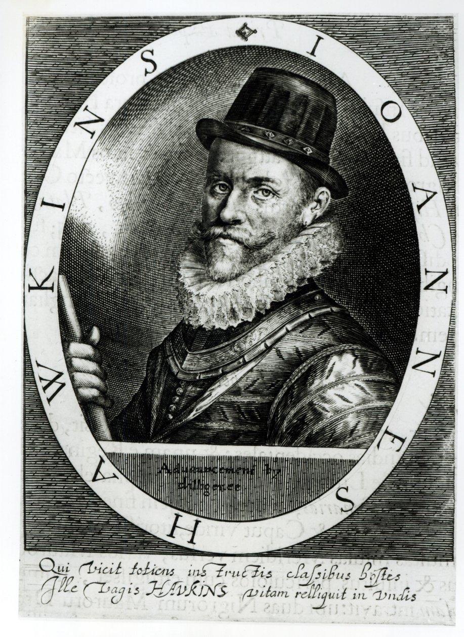 Porträtt av John Hawkins (1532-95) av English School