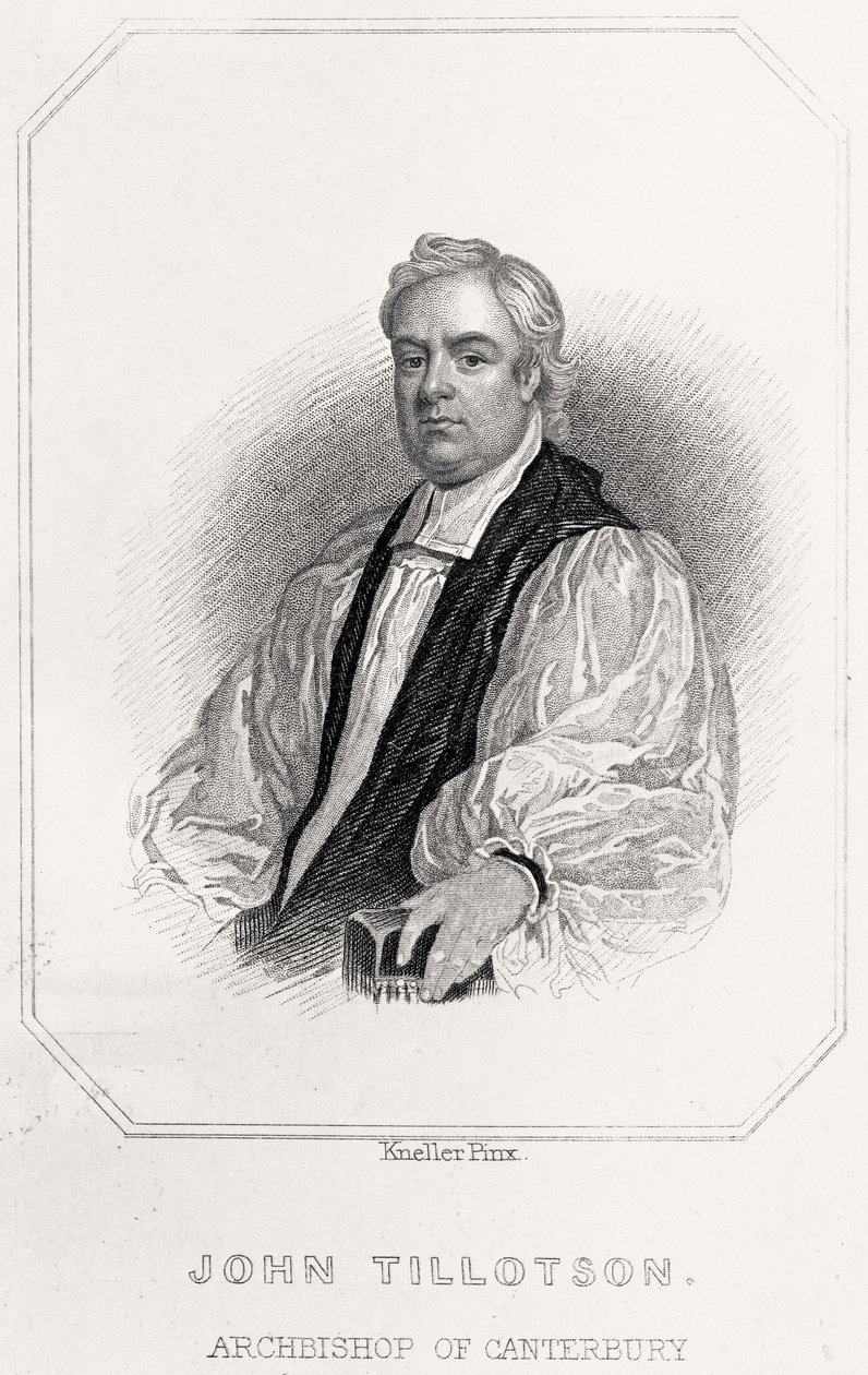 Porträtt av John Tillotson, ärkebiskop av Canterbury, 1835 av English School