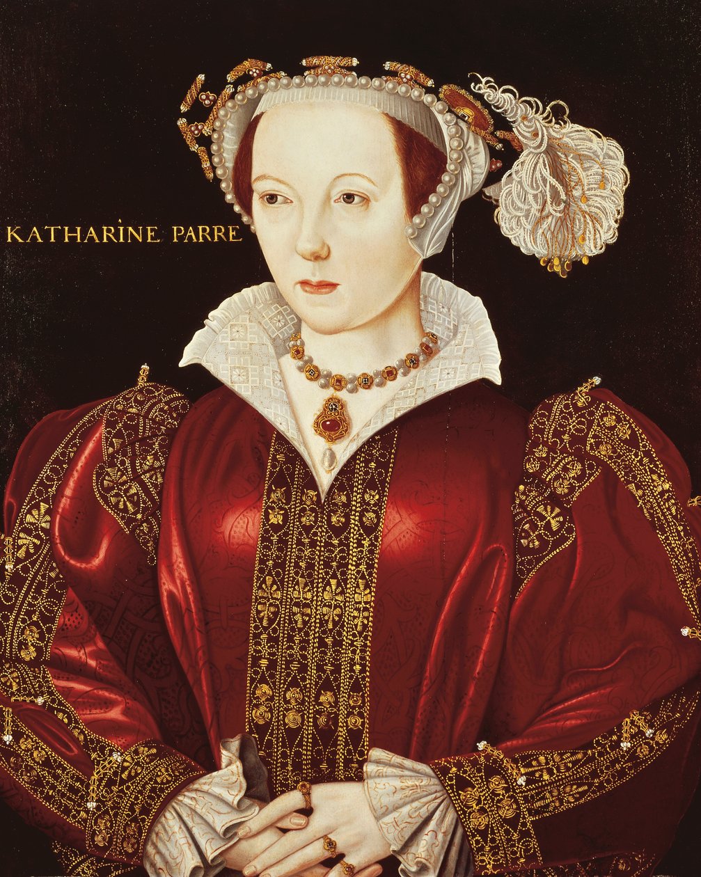 Porträtt av Katherine Parr, ca 1545 (olja på panel) av English School