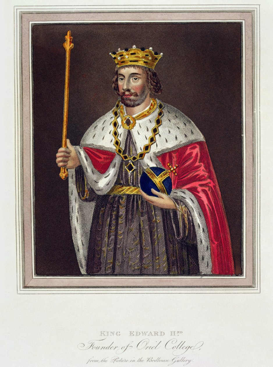 Porträtt av kung Edward II (1284-1327) Grundare av Oriel College, efter en målning i Bodleian Library (färgstick) av English School
