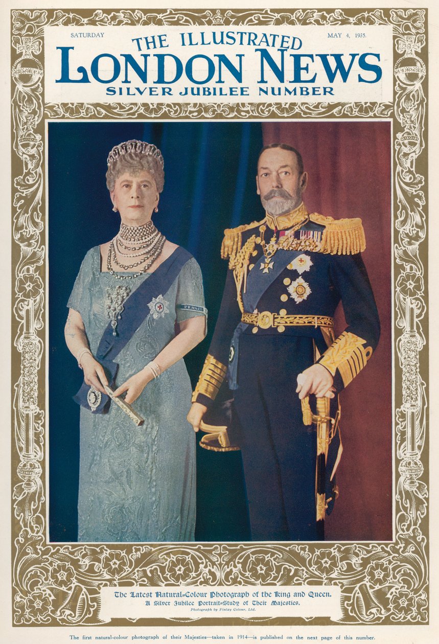 Porträtt av kung George V (1865-1936) och drottning Mary (1867-1953) från The Illustrated London News, 4 maj 1935 av English School