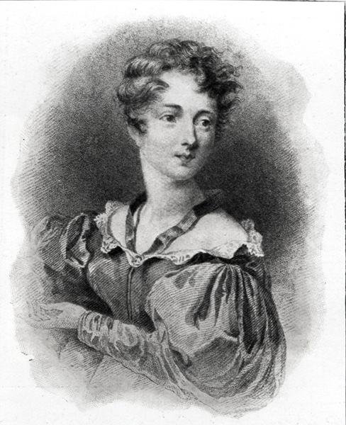 Porträtt av Lady Caroline Lamb (f. 1785) (litho) (s/v foto) av English School