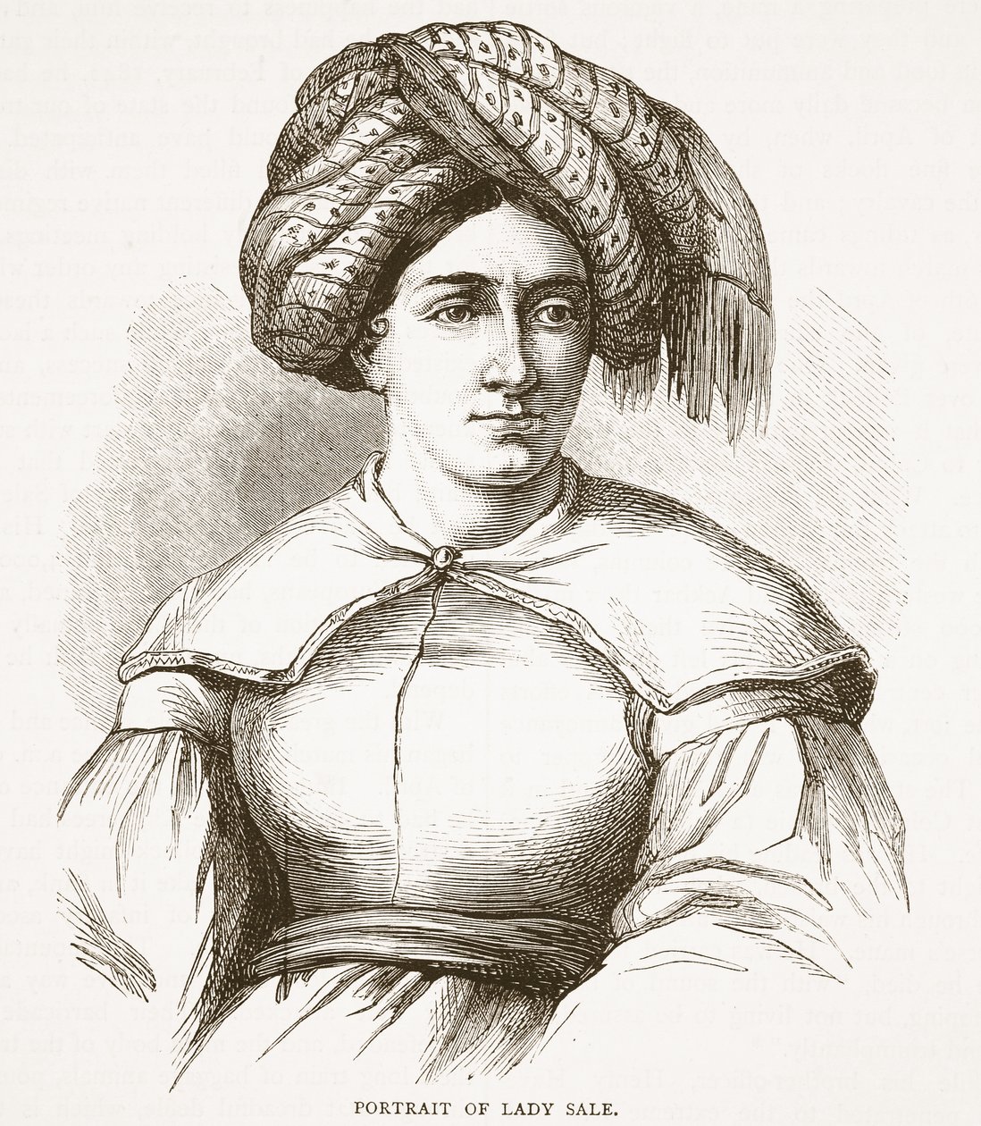Porträtt av Lady Sale, illustration från Cassells Illustrated History of England av English School