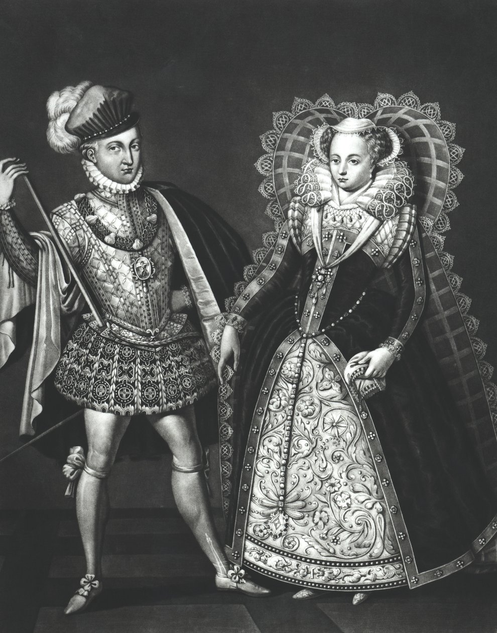 Porträtt av Mary Queen of Scots (1542-87) och Henry Stewart, Lord Darnley (1545-67), 29 juni 1565 av English School