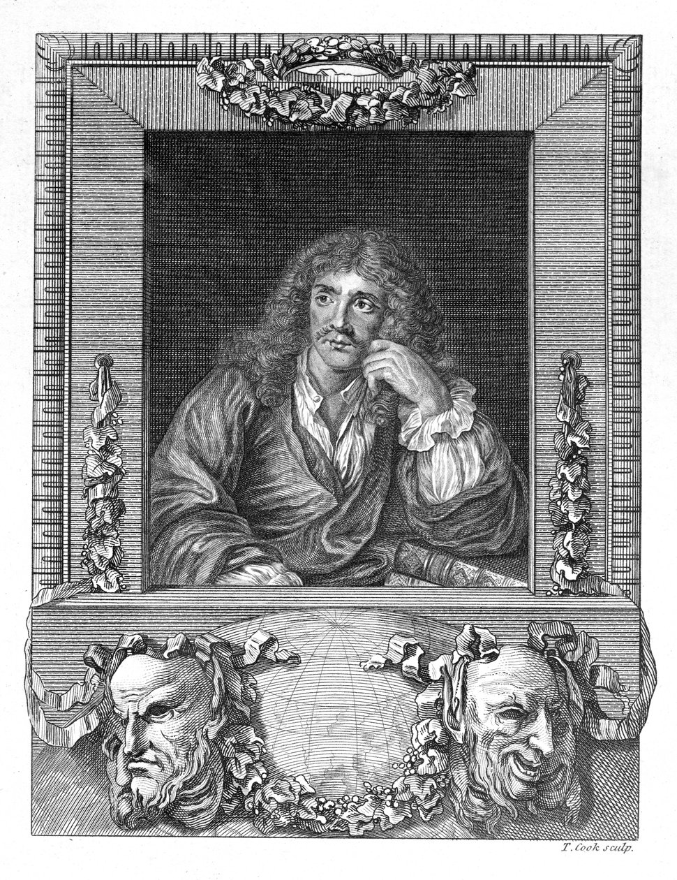 Porträtt av Moliere (gravyr) (bw foto) av English School