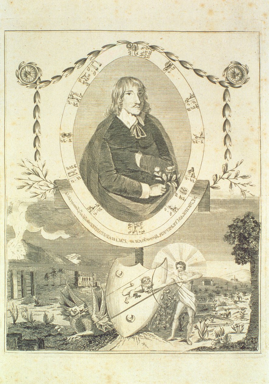 Porträtt av Nicholas Culpeper (1616-54), frontispice Culpepers English Physician and Complete Herbal, publicerad 1790 av English School