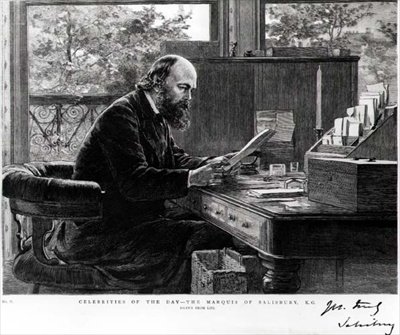 Porträtt av Robert Arthur Talbot Gascoyne Cecil (1830-1903) markisen av Salisbury, Drawn from Life, från en serie som föreställer "Dagens kändisar" av English School