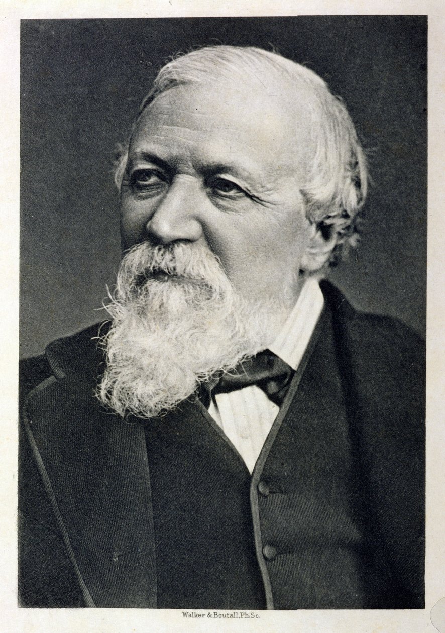 Porträtt av Robert Browning (1812-89) från ett fotografi av Fradelle och Young, graverat av Walker och Boutall, 1881 av English School
